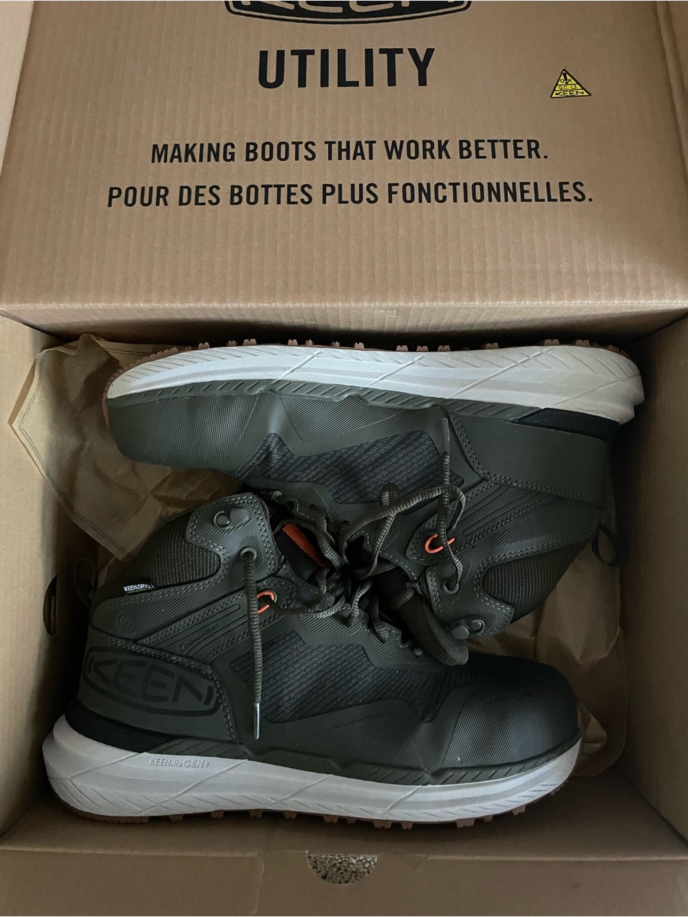 KEEN Olive Green Men's Utility Work Boots with White Midsole